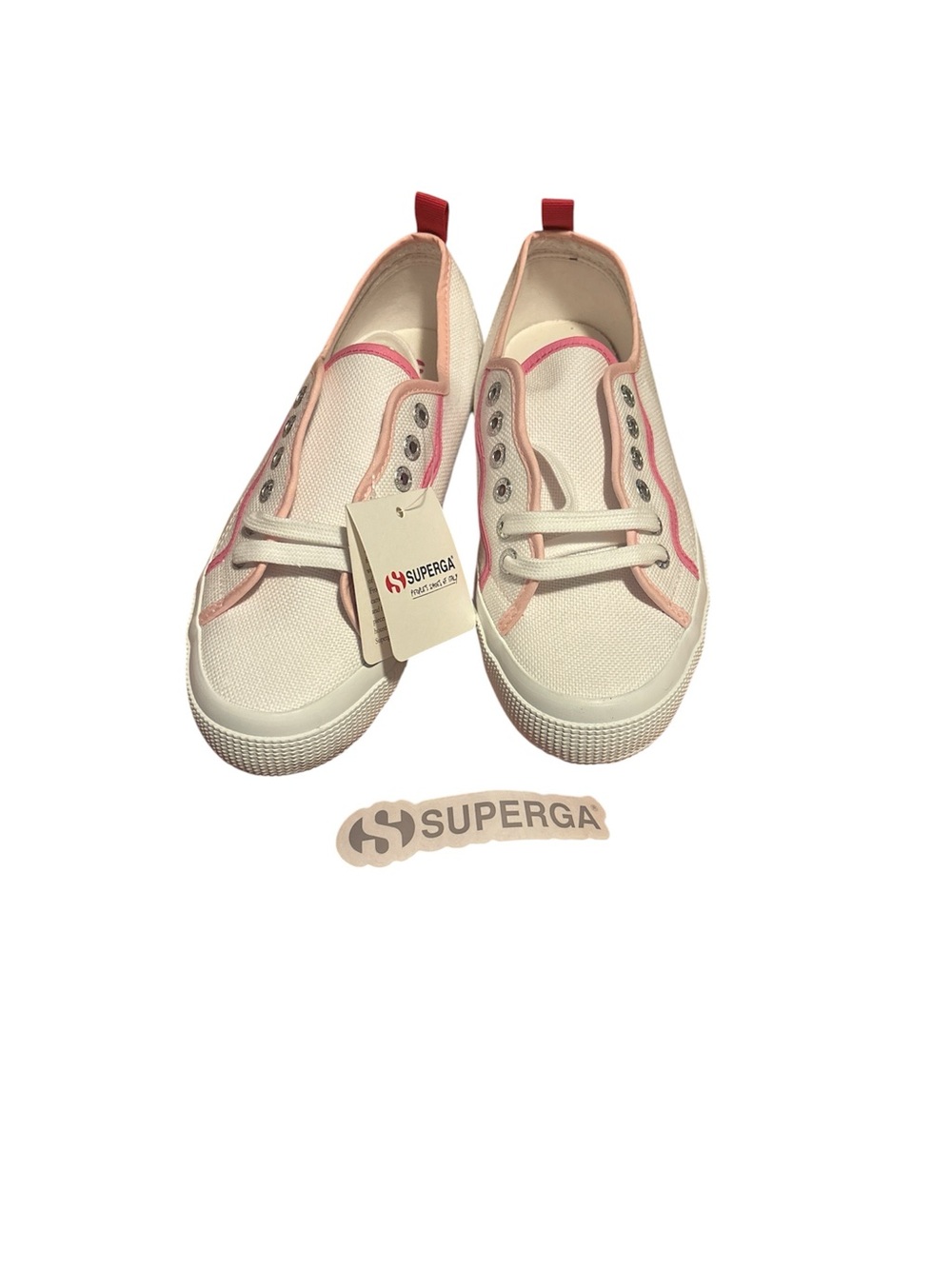 Superga White Canvas Slip-On Sneakers with Pink Trim 39